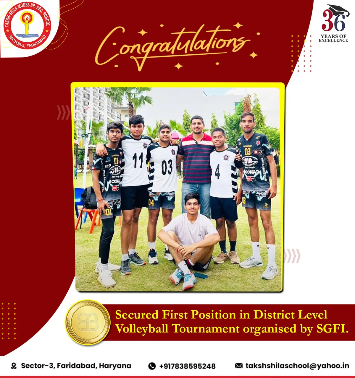 Sports achievement certificate The Taksh Shila School Faridabad