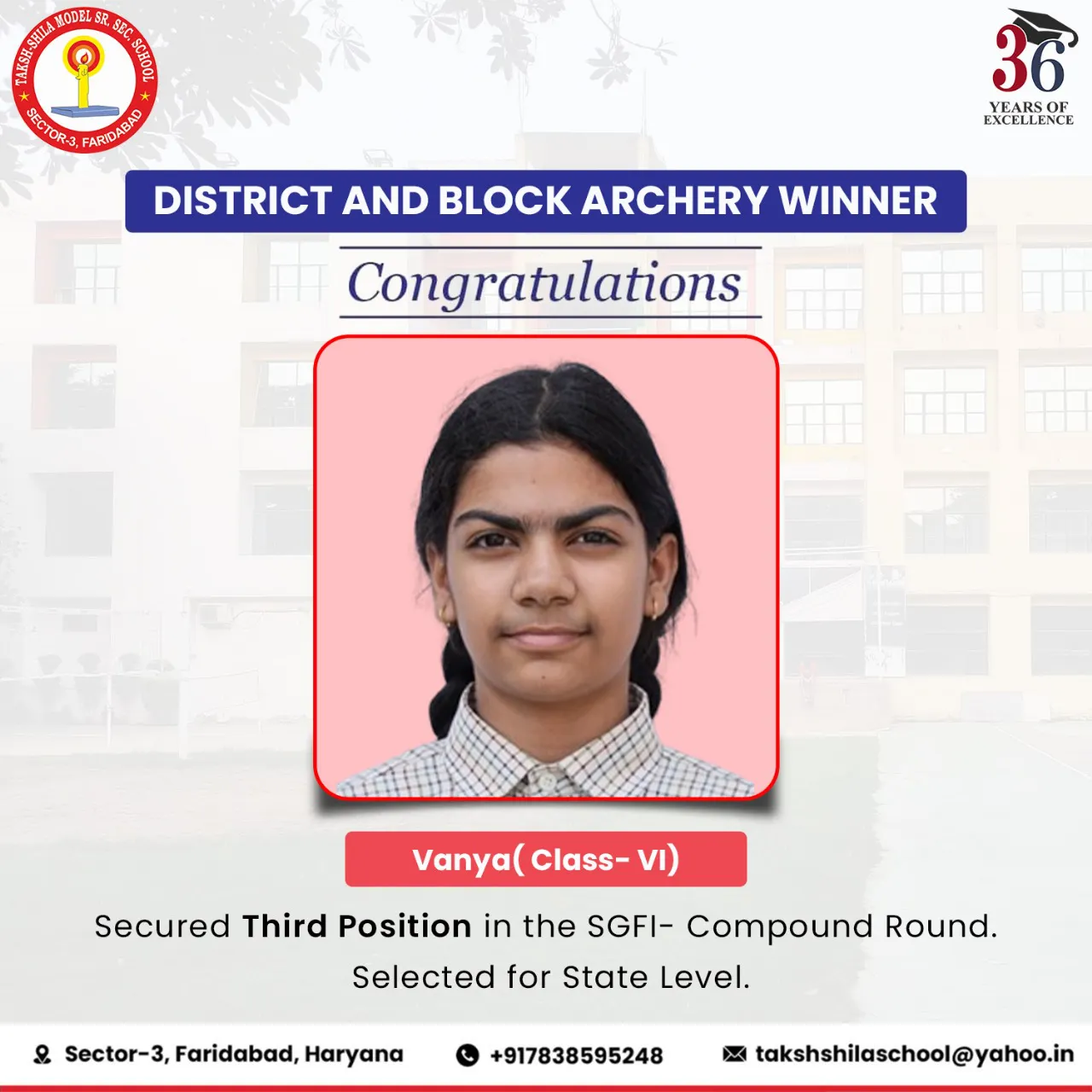 Student sports award The Taksh Shila School Greater Faridabad