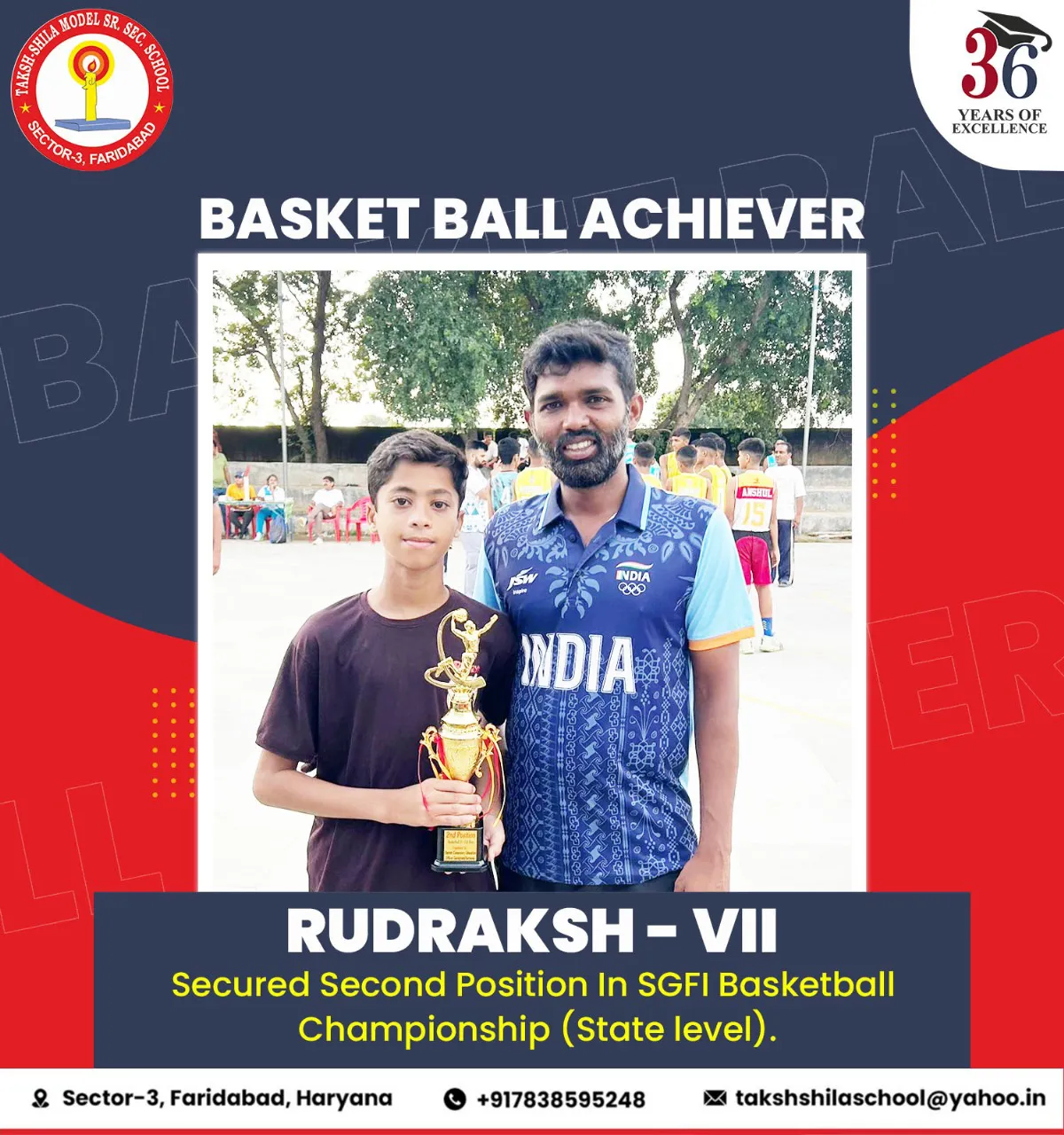 Sports recognition The Taksh Shila School Faridabad student award